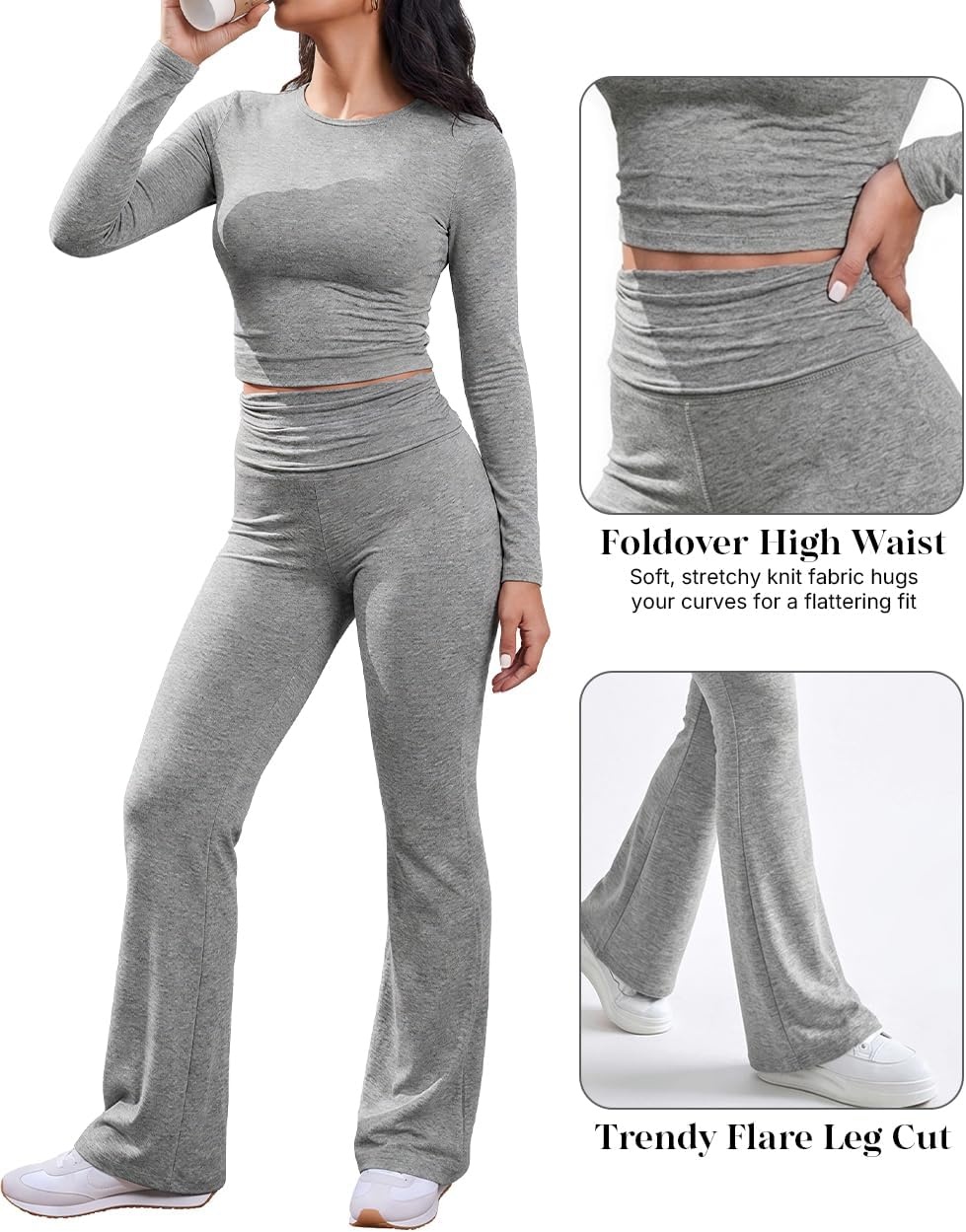 image:imageCHICME 2 Piece Sets for Women Long Sleeve Slim Fit Lounge OutfitGray