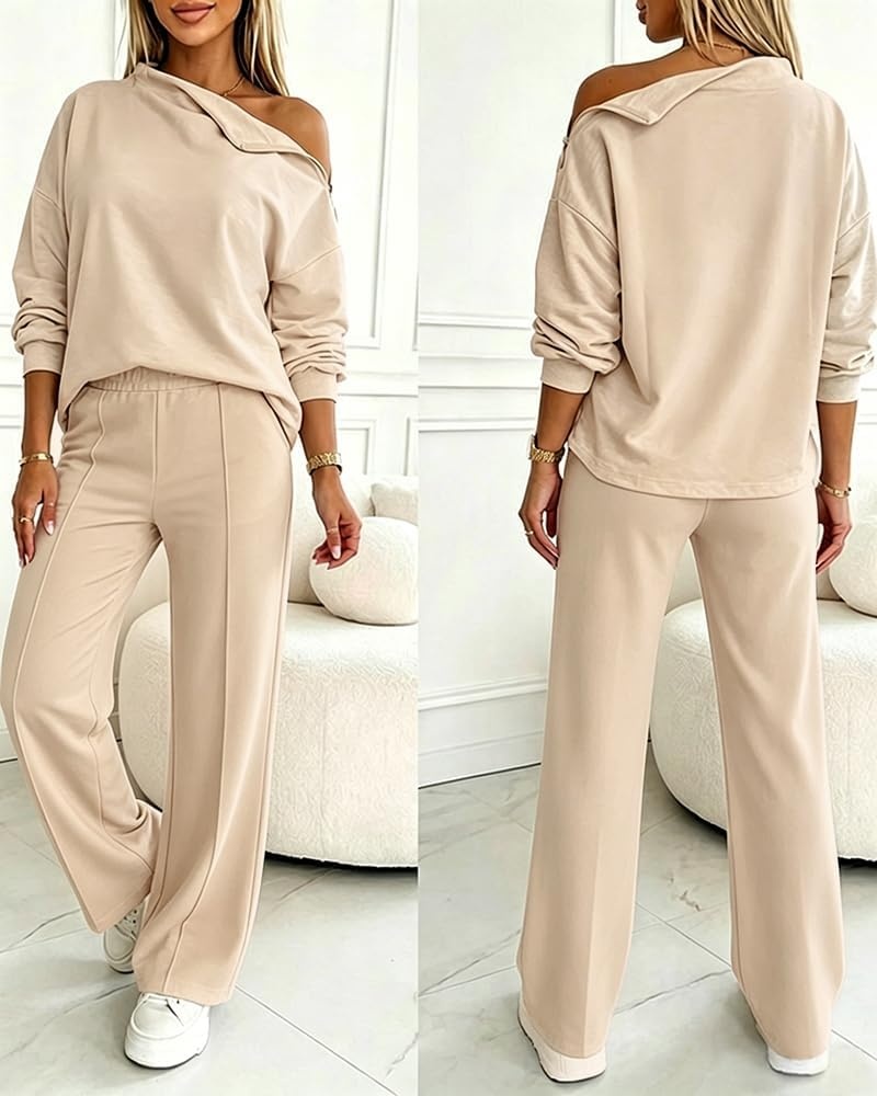 image:imageCHICME Womens 2 Piece Outfits Fall Casual Matching SetApricot