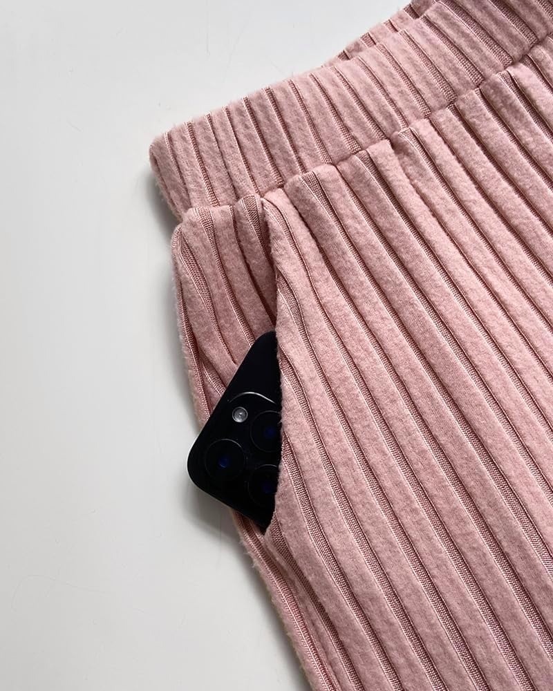 image:imageCHICME Womens 3 Piece Lounge Set Ribbed Cardigan Tank Wide Leg PantPink