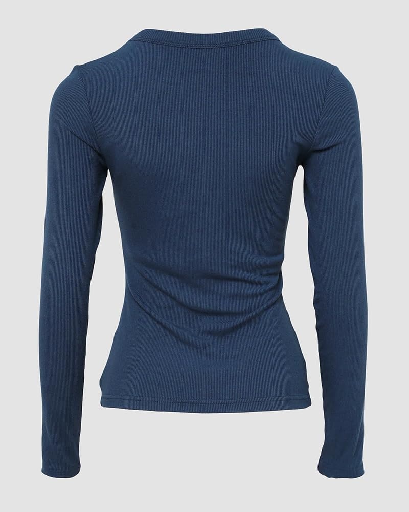 image:imageCHICME Womens Builtin Bra Long Sleeve Ribbed Knit TopIpurplish Blue