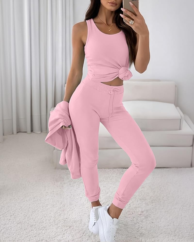 image:imageCHICME Womens Outfits 3 Piece Fall Casual Pants SetPink