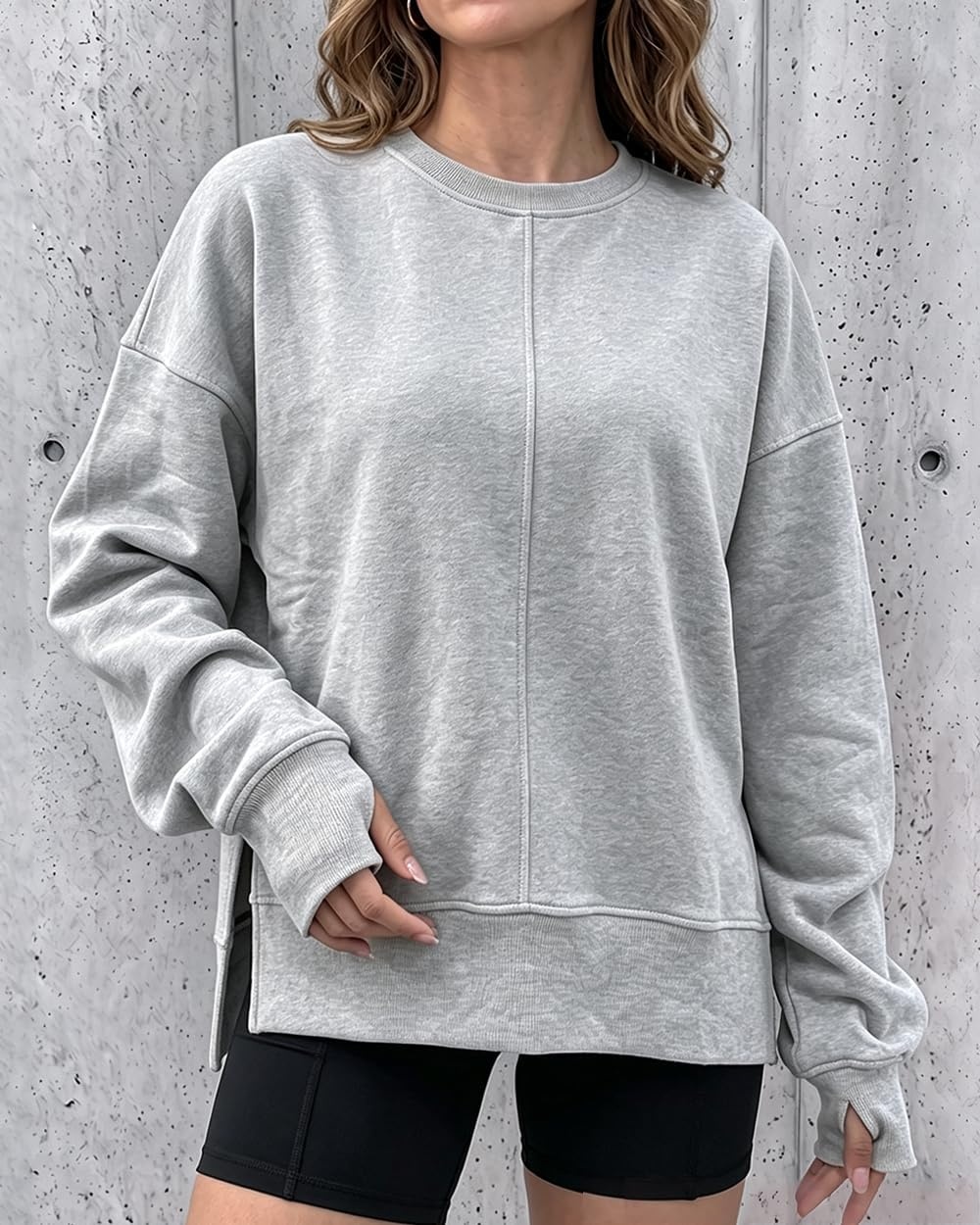 image:imageCHICME Womens Oversized Sweatshirt Crewneck Side Slit Pullover TopGray