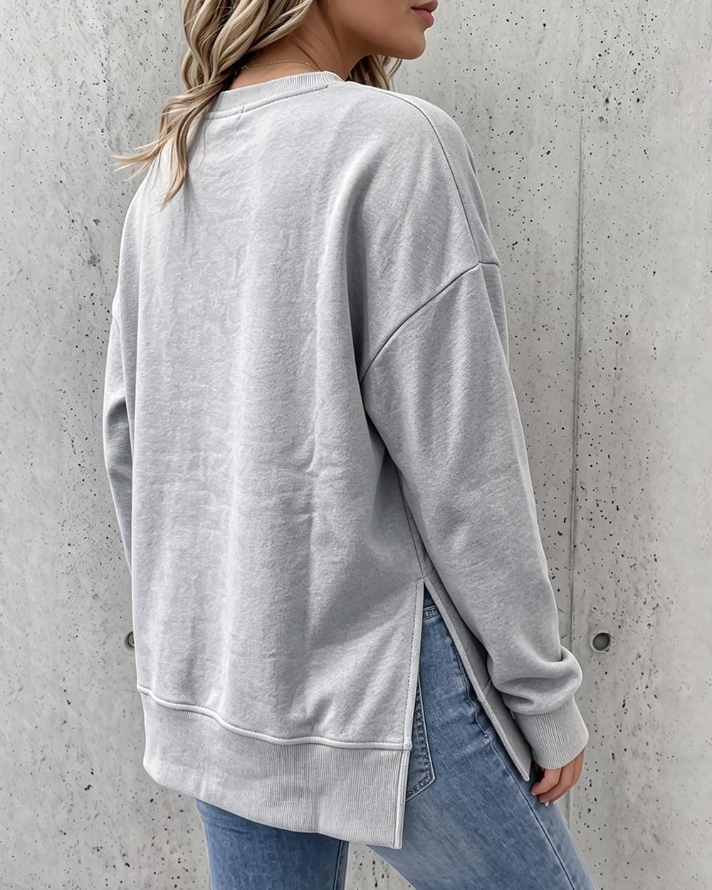 image:imageCHICME Womens Oversized Sweatshirt Crewneck Side Slit Pullover TopGray