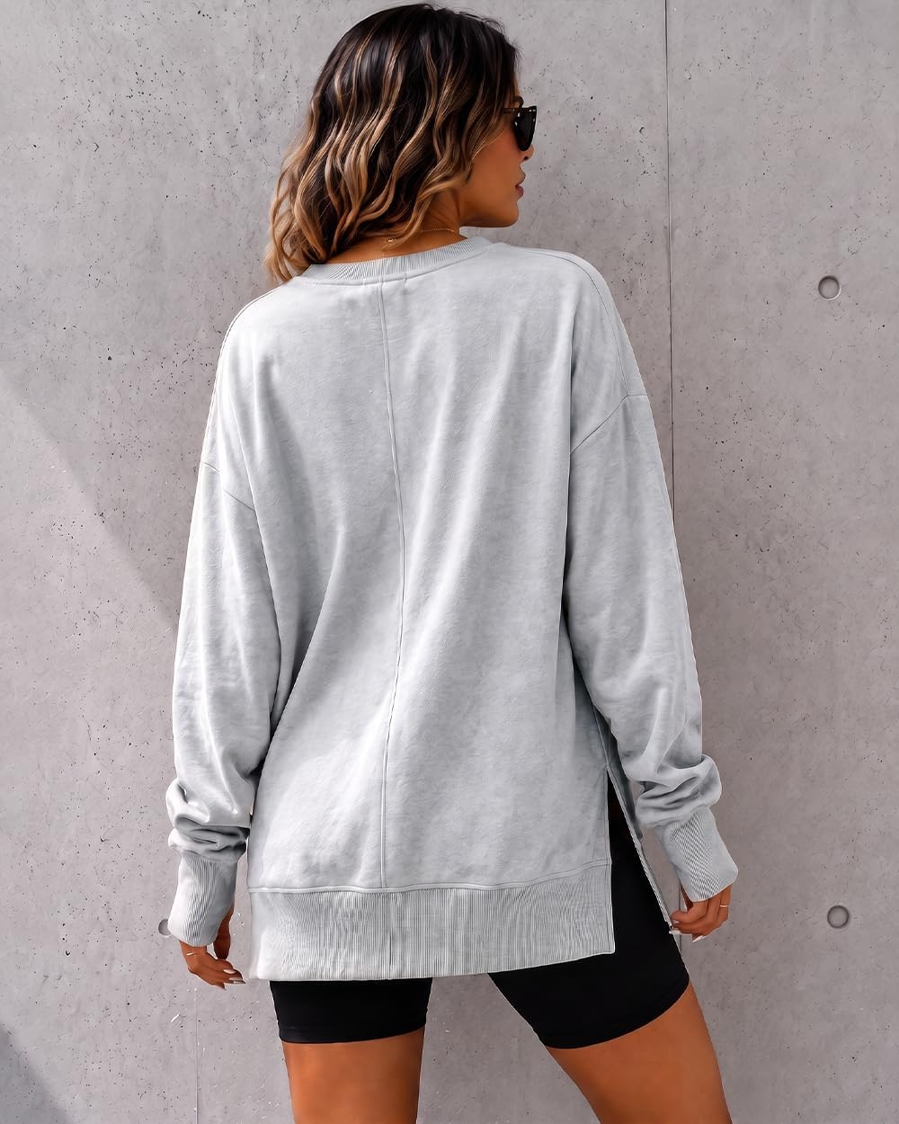 image:imageCHICME Womens Oversized Sweatshirt Crewneck Side Slit Pullover TopGray