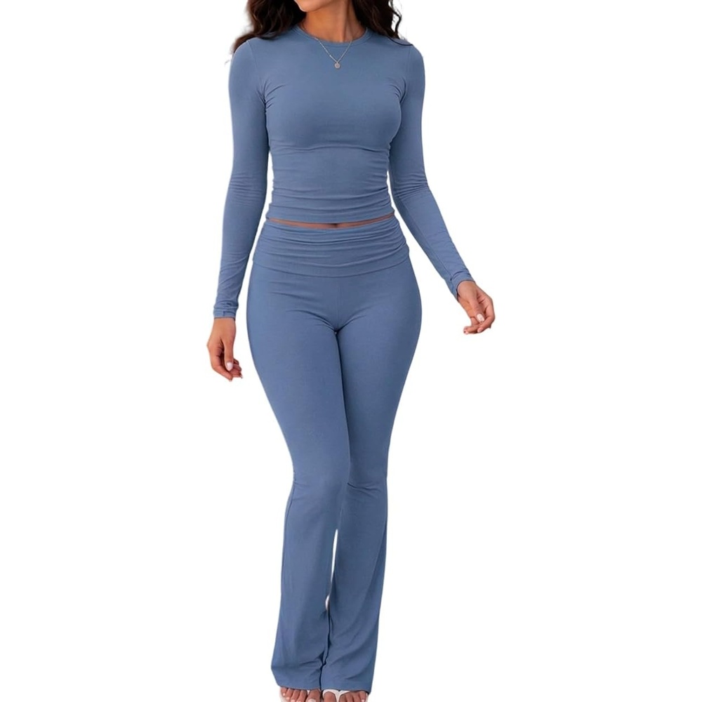 image:imageCHICME 2 Piece Sets for Women Long Sleeve Slim Fit Lounge OutfitBlue
