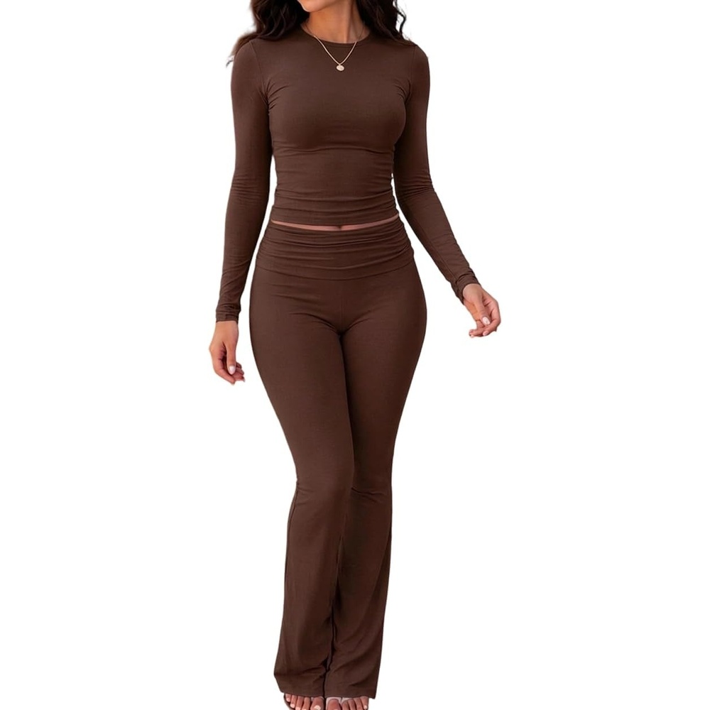 image:imageCHICME 2 Piece Sets for Women Long Sleeve Slim Fit Lounge OutfitCoffee