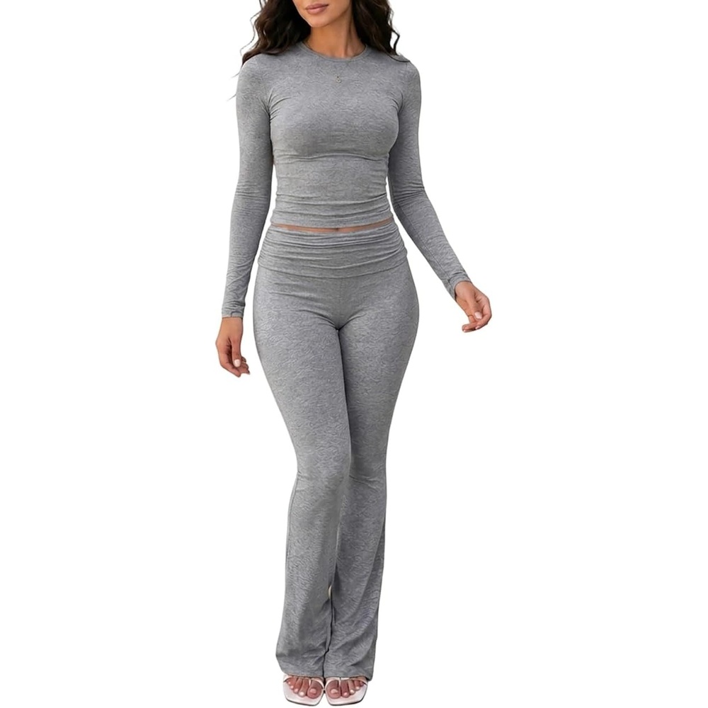 image:imageCHICME 2 Piece Sets for Women Long Sleeve Slim Fit Lounge OutfitGray