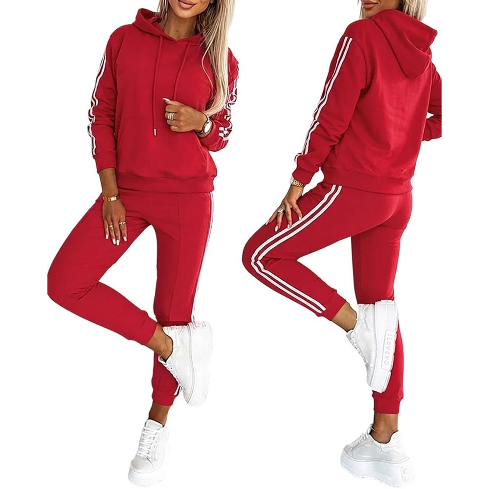 image:imageCHICME Womens 2 Piece Outfits Striped Long Sleeve SweatsuitsAred