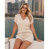 CHICME 2 Piece Short Sets for Women Ribbed Knit Lounge Outfits(Apricot)
