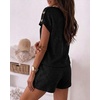 CHICME 2 Piece Short Sets for Women Ribbed Knit Lounge Outfits(Black)