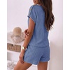 CHICME 2 Piece Short Sets for Women Ribbed Knit Lounge Outfits(Blue)