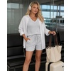 CHICME 2 Piece Short Sets for Women Ribbed Knit Lounge Outfits(Gray)