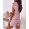 CHICME 2 Piece Short Sets for Women Ribbed Knit Lounge Outfits(Pink)