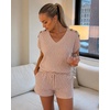 CHICME 2 Piece Short Sets for Women Ribbed Knit Lounge Outfits(Pink)