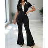 CHICME Women Dressy Casual Jumpsuits Polo Neck Romper Outfits(A-black)