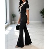 CHICME Women Dressy Casual Jumpsuits Polo Neck Romper Outfits(Black)