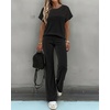CHICME Women’s 2 Piece Knit Lounge Set Short Sleeve(Black)