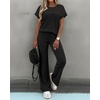 CHICME Women’s 2 Piece Knit Lounge Set Short Sleeve(Black)