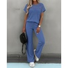 CHICME Women’s 2 Piece Knit Lounge Set Short Sleeve(Blue)