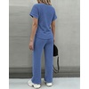 CHICME Women’s 2 Piece Knit Lounge Set Short Sleeve(Blue)