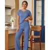 CHICME Women’s 2 Piece Knit Lounge Set Short Sleeve(Blue)