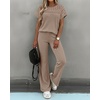 CHICME Women’s 2 Piece Knit Lounge Set Short Sleeve(Dark Khaki)