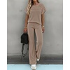 CHICME Women’s 2 Piece Knit Lounge Set Short Sleeve(Dark Khaki)