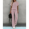 CHICME Women’s 2 Piece Knit Lounge Set Short Sleeve(Pink)