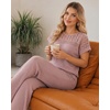 CHICME Women’s 2 Piece Knit Lounge Set Short Sleeve(Pink)