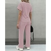 CHICME Women’s 2 Piece Knit Lounge Set Short Sleeve(Pink)
