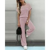 CHICME Women’s 2 Piece Knit Lounge Set Short Sleeve(Pink)