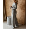 CHICME Womens 2 Piece Outfit Ribbed Knit Lounge Set Wide Leg Pants Set(A-gray)