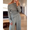 CHICME Womens 2 Piece Outfit Ribbed Knit Lounge Set Wide Leg Pants Set(A-gray)