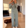 CHICME Womens 2 Piece Outfit Ribbed Knit Lounge Set Wide Leg Pants Set(A-gray)