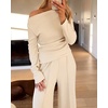 CHICME Womens 2 Piece Outfit Ribbed Knit Lounge Set Wide Leg Pants Set(Apricot)
