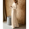CHICME Womens 2 Piece Outfit Ribbed Knit Lounge Set Wide Leg Pants Set(Apricot)