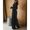 CHICME Womens 2 Piece Outfit Ribbed Knit Lounge Set Wide Leg Pants Set(Black)