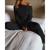 CHICME Womens 2 Piece Outfit Ribbed Knit Lounge Set Wide Leg Pants Set(Black)