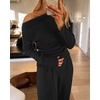 CHICME Womens 2 Piece Outfit Ribbed Knit Lounge Set Wide Leg Pants Set(Black)