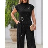 CHICME Women’s 2 Piece Rhinestone Textured Dressy Wide Leg Pants Set(Black)
