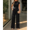 CHICME Women’s 2 Piece Rhinestone Textured Dressy Wide Leg Pants Set(Black)