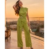 CHICME Women’s 2 Piece Rhinestone Textured Dressy Wide Leg Pants Set(Green)