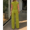 CHICME Women’s 2 Piece Rhinestone Textured Dressy Wide Leg Pants Set(Green)