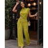 CHICME Women’s 2 Piece Rhinestone Textured Dressy Wide Leg Pants Set(Green)