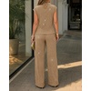 CHICME Women’s 2 Piece Rhinestone Textured Dressy Wide Leg Pants Set(Khaki)