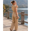 CHICME Women’s 2 Piece Rhinestone Textured Dressy Wide Leg Pants Set(Khaki)