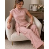 CHICME Women’s 2 Piece Rhinestone Textured Dressy Wide Leg Pants Set(Pink)