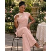 CHICME Women’s 2 Piece Rhinestone Textured Dressy Wide Leg Pants Set(Pink)