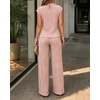 CHICME Women’s 2 Piece Rhinestone Textured Dressy Wide Leg Pants Set(Pink)