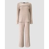 CHICME Women’s 2 Piece Ribbed Knit Lounge Set Wide Leg Pants(Apricot)
